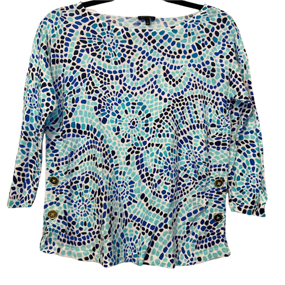 Talbots Side Button Crewneck Cropped Sleeve Sweater